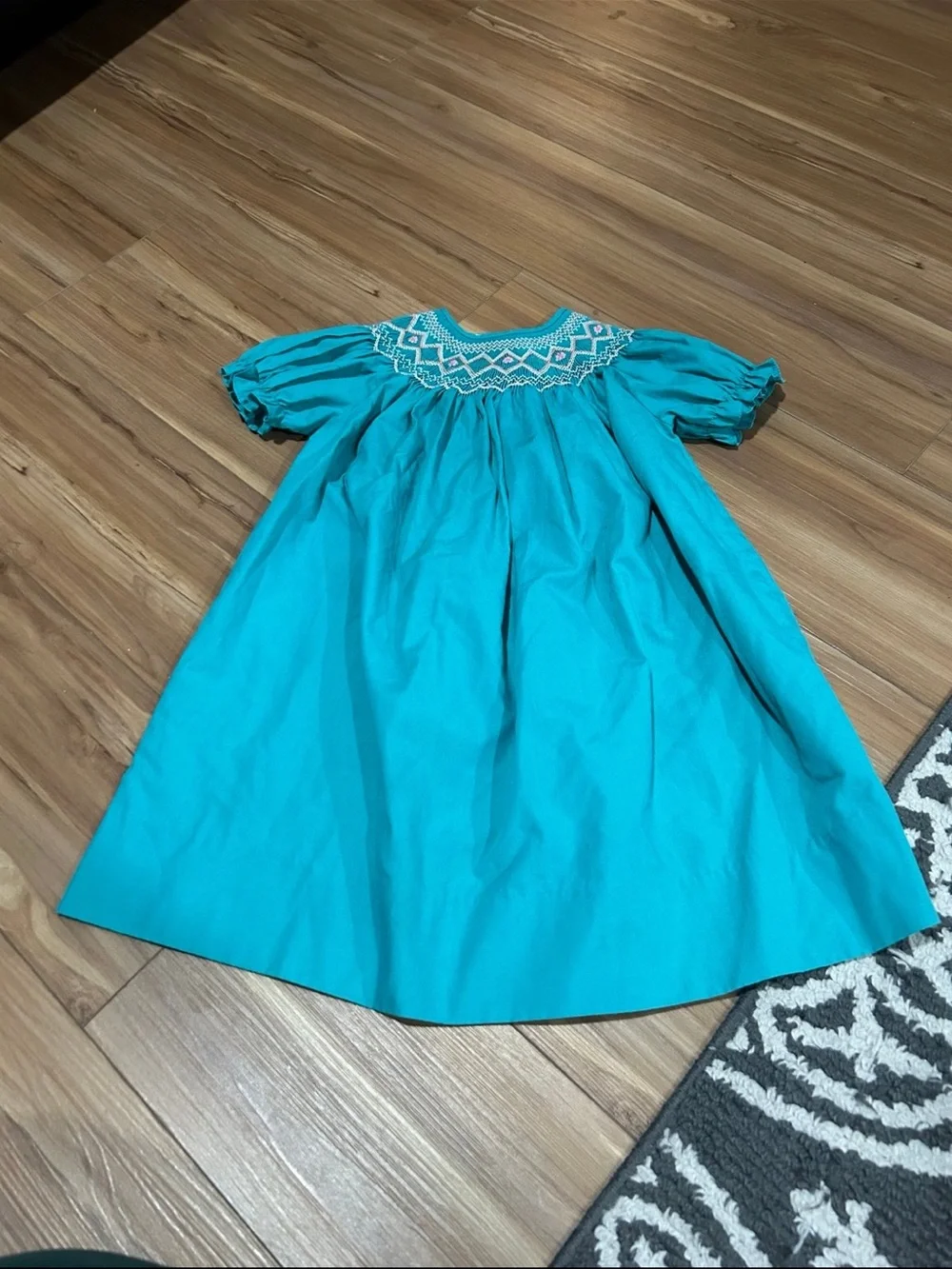 Vintage Girls Teal Smocked Yoke Dress Size 3T
